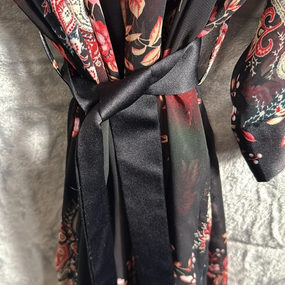 slip nightgown dress matching robe floral black size 10/12 m Y2K romantic nighty
